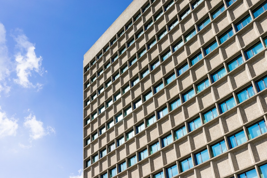 a low-angle shot of a tall building